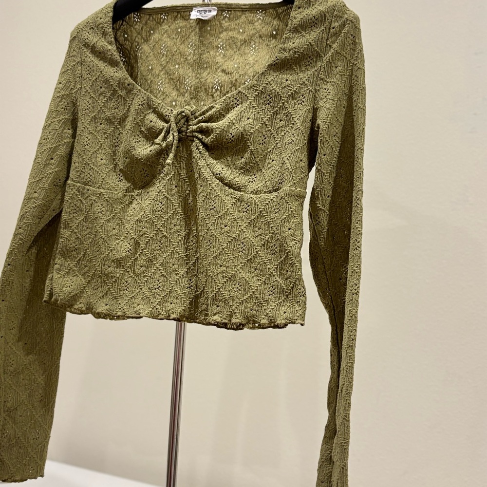 Cotton On Olive Green Knit Tie-Front Cropped Top - Picture 6 of 8